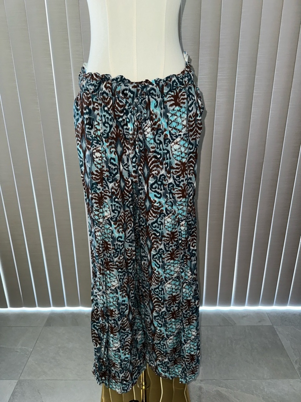 Blue and Brown Patterned Wide Leg Pants